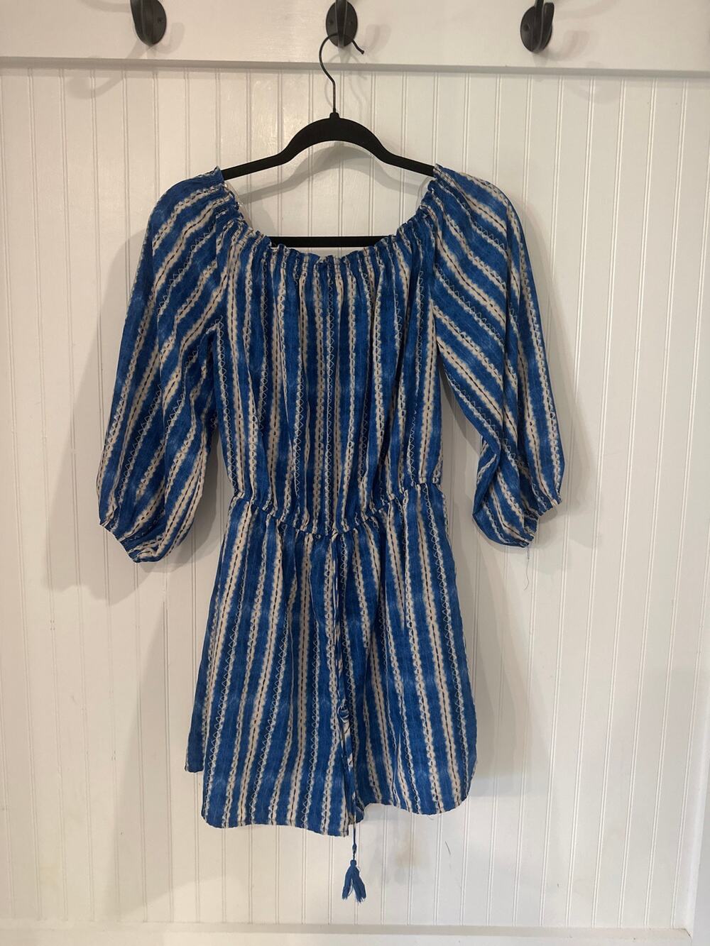 Lush Women's Blue & White Striped Casual Summer Romper Medium